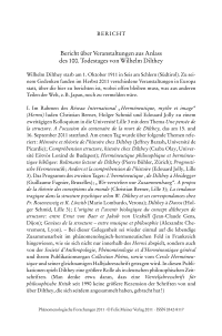 Bericht über Veranstaltungen aus Anlass des 100. Todestages von Wilhelm Dilthey 
