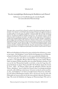 Von der mannigfaltigen Bedeutung der Reduktion nach Husserl