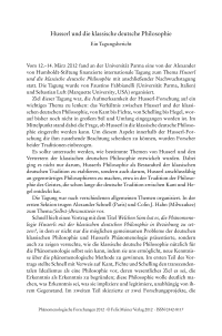 Husserl und die klassische deutsche Philosophie. Ein Tagungsbericht