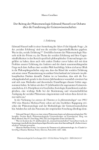 Der Beitrag der Phänomenologie Edmund Husserls zur Debatte über die Fundierung der Geisteswissenschaften