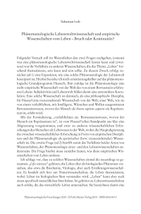 Phänomenologische Lebensweltwissenschaft und empirische Wissenschaften vom Leben - Bruch oder Kontinuität?