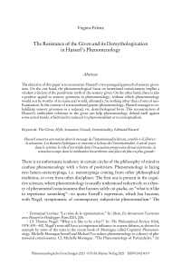 The Resistance of the Given and its Demythologization in Husserl’s Phenomenology