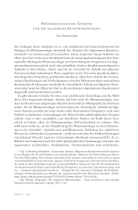 Phänomenologische Ästhetik und die allgemeine Kunstwissenschaft