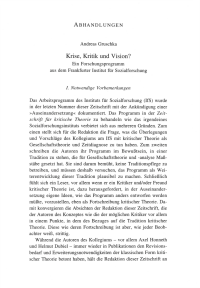 Krise, Kritik und Vision?