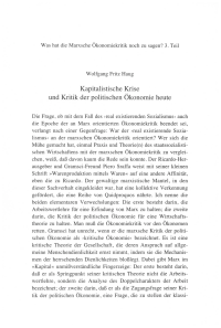 Kapitalistische Krise und Kritik der politischen Ökonomie heute