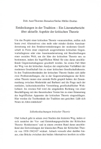 Entdeckungen in der Tradition - Ein Literaturbericht über aktuelle Aspekte der kritischen Theorie