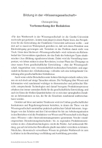Vorbemerkung der Redaktion zum Thema "Bildung in der 'Wissensgesellschaft'"