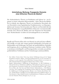 Unterhaltung, Werbung, Propaganda: Elemente einer Kritischen Theorie der Medien