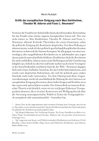 Kritik der europäischen Einigung nach Max Horkheimer, Theodor W. Adorno und Franz L. Neumann