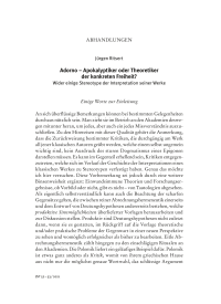 Adorno – Apokalyptiker oder Theoretiker der konkreten Freiheit?