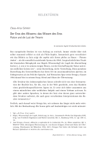 Der Eros des Wissens: das Wissen des Eros: Platon und die Lust der Theorie 