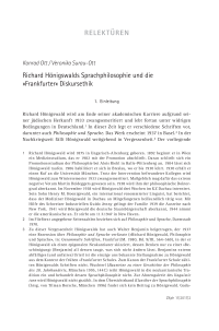 Richard Hönigswalds Sprachphilosophie und die »Frankfurter« Diskursethik