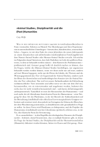 ’Animal Studies‘, Disziplinarität und die (Post-)Humanities
