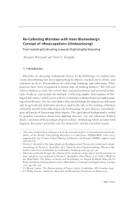 Re-Collecting Microbes with Hans Blumenberg’s Concept of»Reoccupation « (Umbesetzung): from Isolating/Cultivating towards Digitizing/Synthesizing