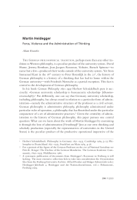 Martin Heidegger: Force, Violence and the Administration of Thinking