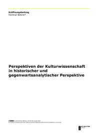 Perspektiven der Kulturwissenschaft  in historischer und  gegenwartsanalytischer Perspektiv