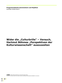 Wider die „Culturbrille“ – Versuch, Hartmut Böhmes „Perspektiven der Kulturwissenschaft“ auszuweiten