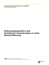 Kulturwissenschaft in der  Ermüdung? Anmerkungen zu einer Neuorientierung