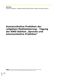 Kommunikative Praktiken der  religiösen Radikalisierung - Tagung  der KWG-Sektion „Sprache und  kommunikative Praktiken“