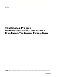 Plant Studies: Pflanzen kulturwissenschaftlich erforschen – Grundlagen, Tendenzen, Perspektiven