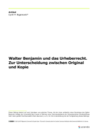 Walter Benjamin und das Urheberrecht. Zur Unterscheidung zwischen Original und Kopie