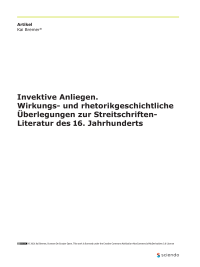 Invektive Anliegen. Wirkungs- und rhetorikgeschichtliche Überlegungen zur Streitschriften- Literatur des 16. Jahrhunderts