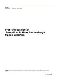 Problemgeschichten. ‚Rezeption‘ in Hans Blumenbergs frühen Schriften