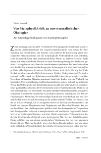 Von Metaphysikkritik zu non-naturalistischen Ökologien