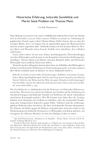 Historische Erfahrung, kulturelle Sensibilität und Martin Seels Problem mit Thomas Mann