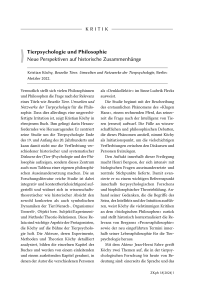 Kritik: Tierpsychologie und Philosophie. Neue Perspektiven auf historische Zusammenhänge