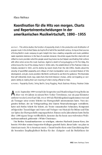 Koordination für die Hits von morgen. Charts und Repertoireentscheidungen in der amerikanischen Musikwirtschaft, 1890 – 1955