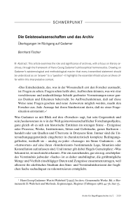 Die Geisteswissenschaften und das Archiv. Überlegungen im Rückgang auf Gadamer
