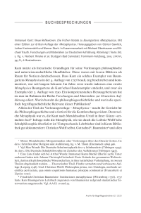 Buchbesprechungen Immanuel Kant: Neue Reflexionen. Die Frühen Notate zu Baumgartens ›Metaphysica‹.