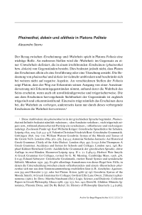Phainesthai, dokein und alêtheia in Platons Politeia