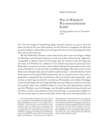 Was ist Wahrheit? Was materialistische Kritik?