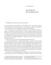 Zur Kritik der Nationalökonomie