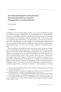 Der Philosophiebegriff im florentinischen Renaissanceplatonismus zwischen Pythagoreismus und Aristotelismus