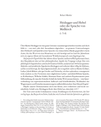 Heidegger und Hebel oder die Sprache von Meßkirch