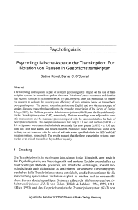 Psycholinguistik - Psycholinguistische Aspekte der Transkription: Zur Notation von Pausen in Gesprächstranskripten