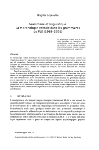 Grammaire et linguistique. La morphologie verbale dans les grammaires du FLE (1968-2001)