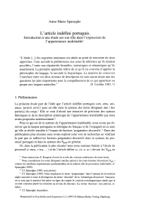 L' article indefini portugais. Introduction a une etude sur son röle dans l' expression de l' appartenance inalienable·