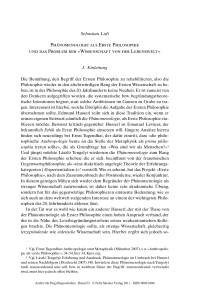 Phänomenologie als Erste Philosophie und das Problem der »Wissenschaft von der Lebenswelt«