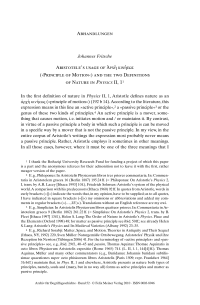 Aristotele’s usage of ›Principle of Motion‹ and the two Definitions of Nature in PHYSICS II,1