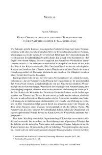 Kants Organismusbegriff und seine Transformation in der Naturphilosophie F.W. J. Schellings