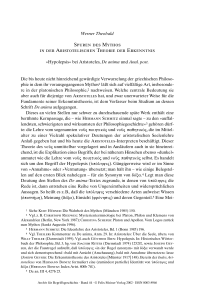 Spuren des Mythos in der Aristotelischen Theorie der Erkenntnis