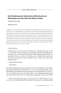 Die Entstehung des Historischen Wörterbuchs der Philosophie aus dem Geist des Ritter-Kreises