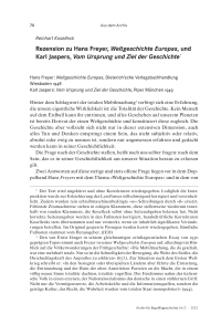    Rezension zu Hans Freyer, Weltgeschichte Europas, und Karl Jaspers, Vom Ursprung und Ziel der Geschichte