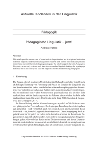 Pädagogische Linguistik – jetzt!