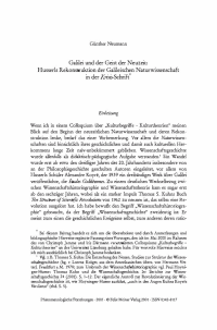Galilei und der Geist der Neuzeit: Husserls Rekonstruktion der Galileischen Naturwissenschaft in der Kriru-Schrift