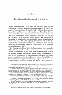 Zur philosophischen Hermeneutik Ernst Cassirers